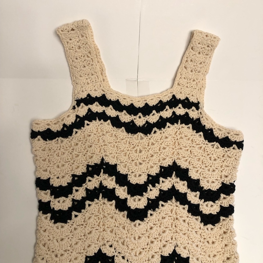 VICI Crochet Zigzag Pattern mini Dress medium black cream vacation swim beach - Picture 3 of 10